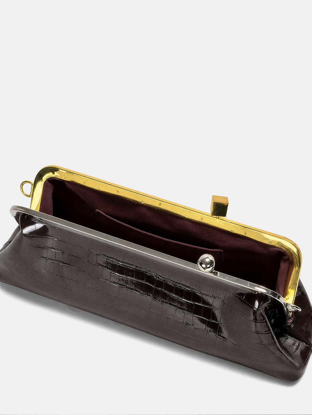 Dark Brown Croc Embossed Kiss Lock Bag