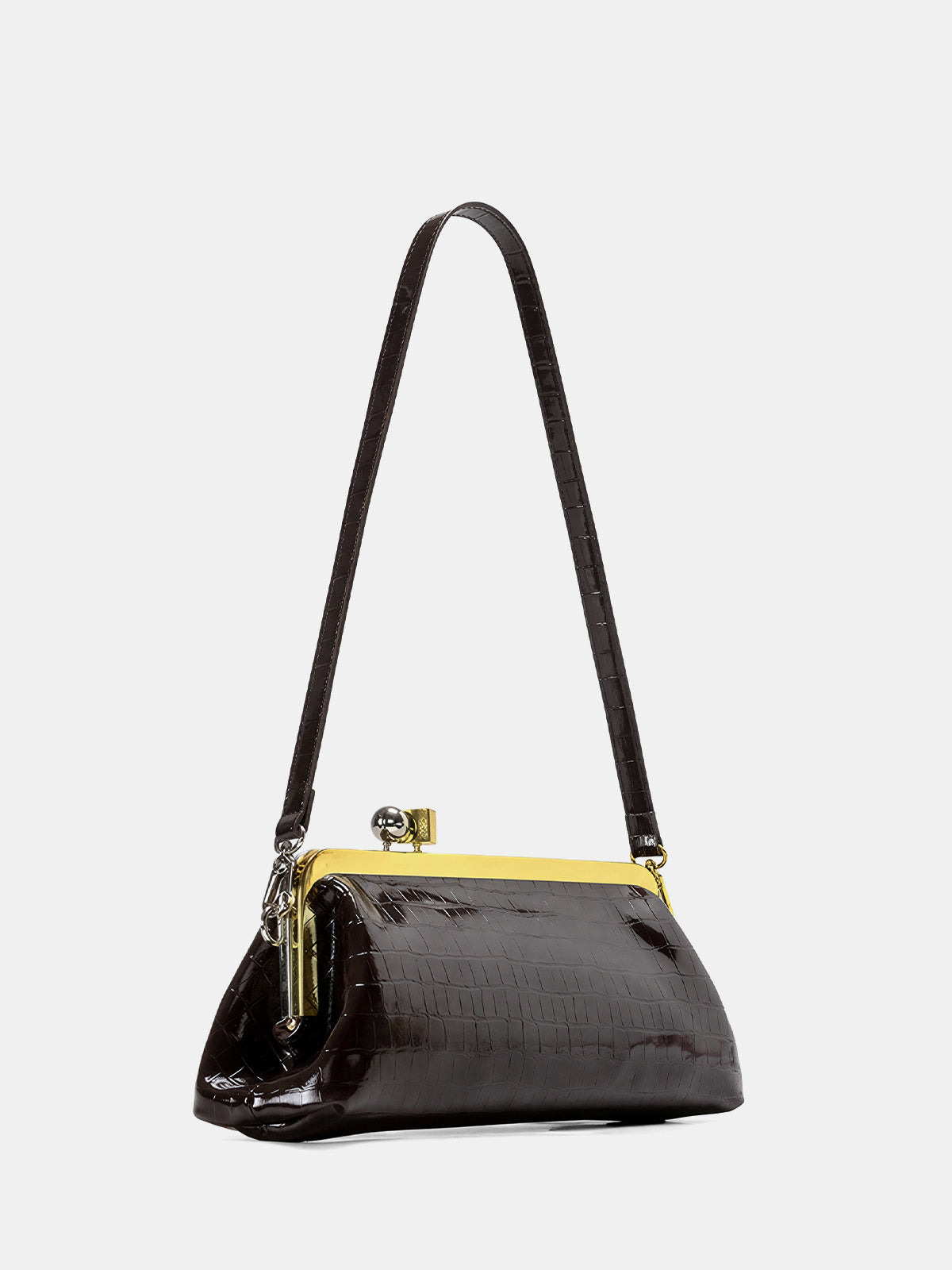 Dark Brown Croc Embossed Kiss Lock Bag