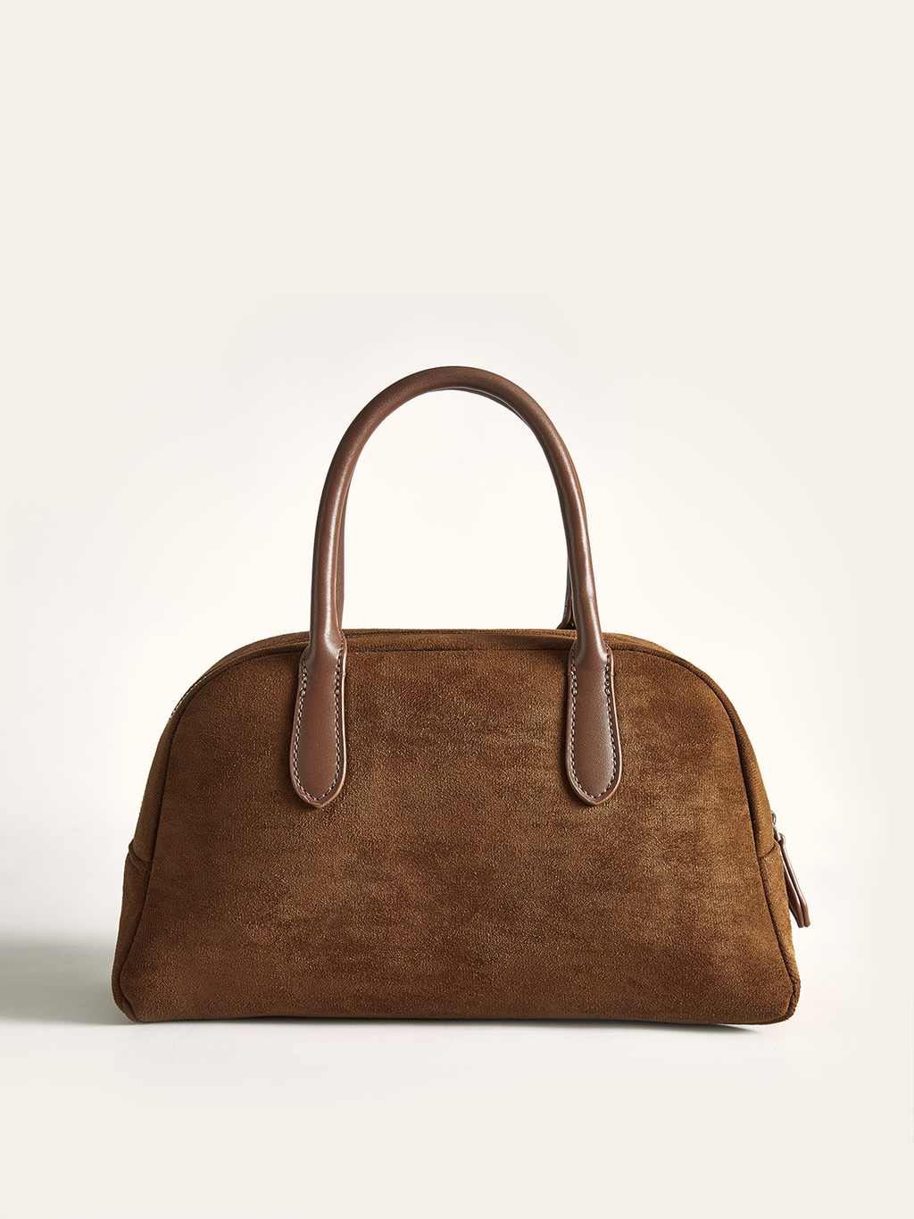 Dark Brown Faux Suede Top Handle Handbag