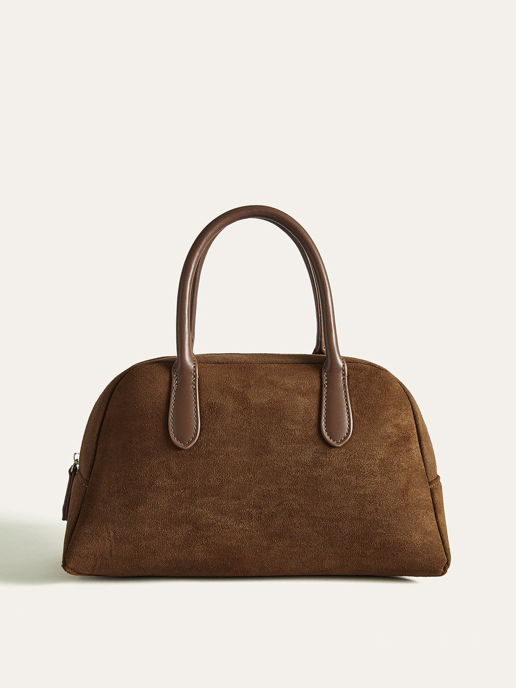 Dark Brown Faux Suede Top Handle Handbag