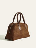 Dark Brown Faux Suede Top Handle Handbag
