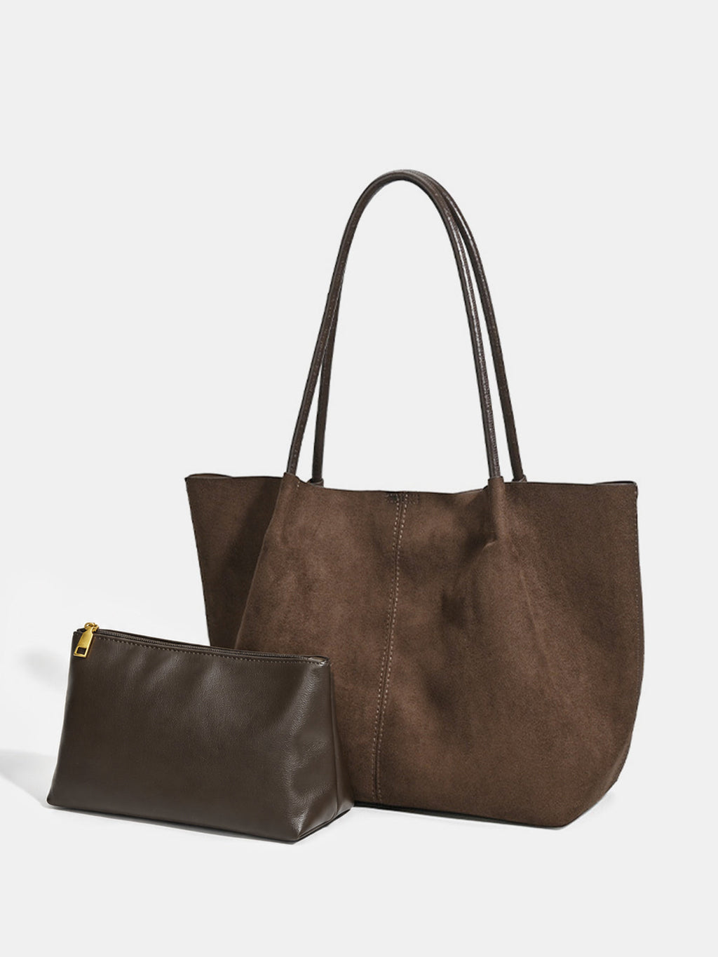 Dark Brown Large Faux Suede Shoulder Bag