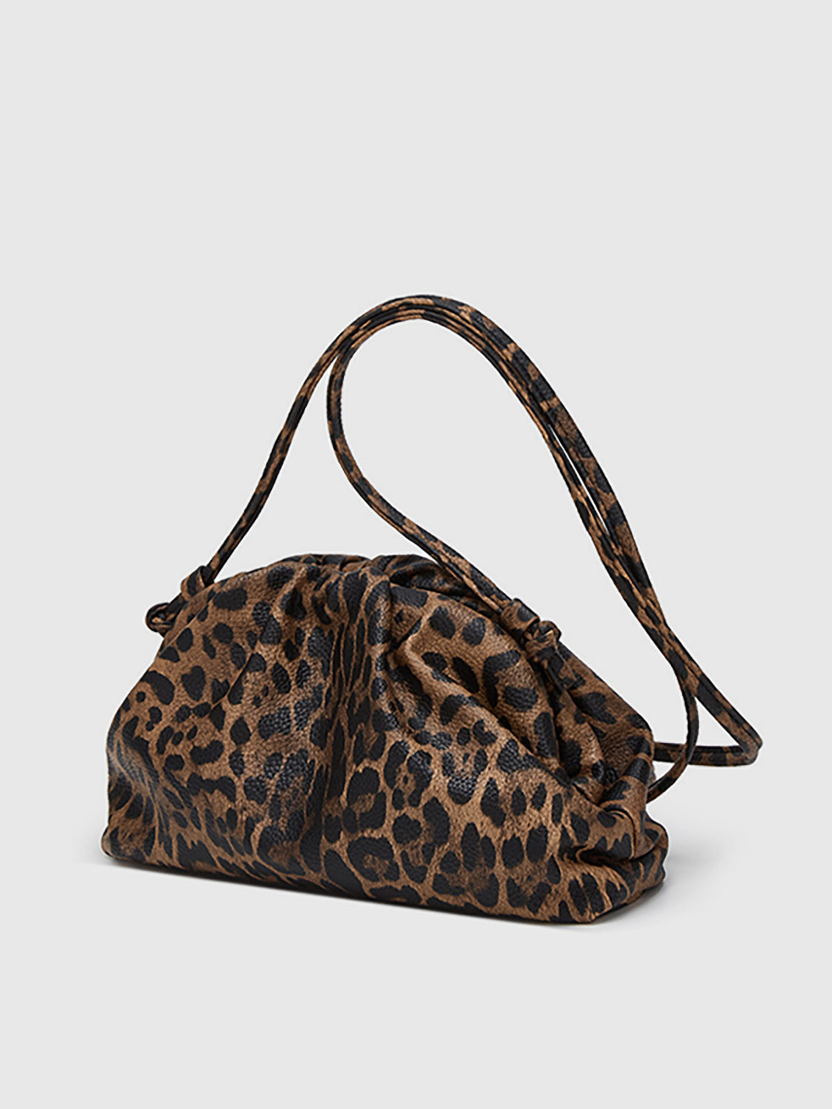 Dark Brown Leopard Print Ruched Cloud Bag