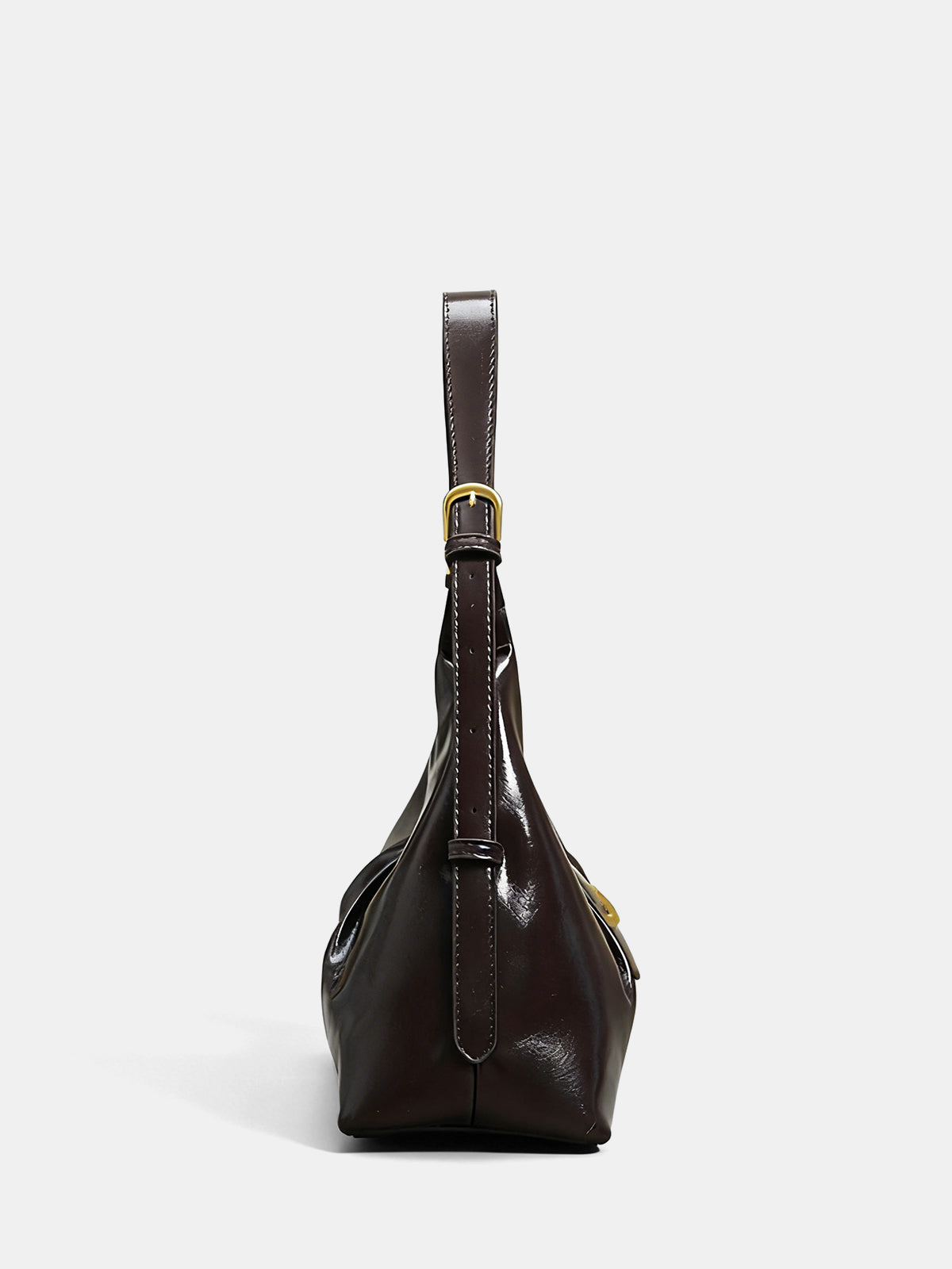 Dark Brown Patent Hobo Bag with Gold Hardware