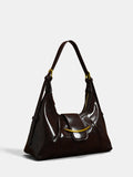 Dark Brown Patent Hobo Bag with Gold Hardware