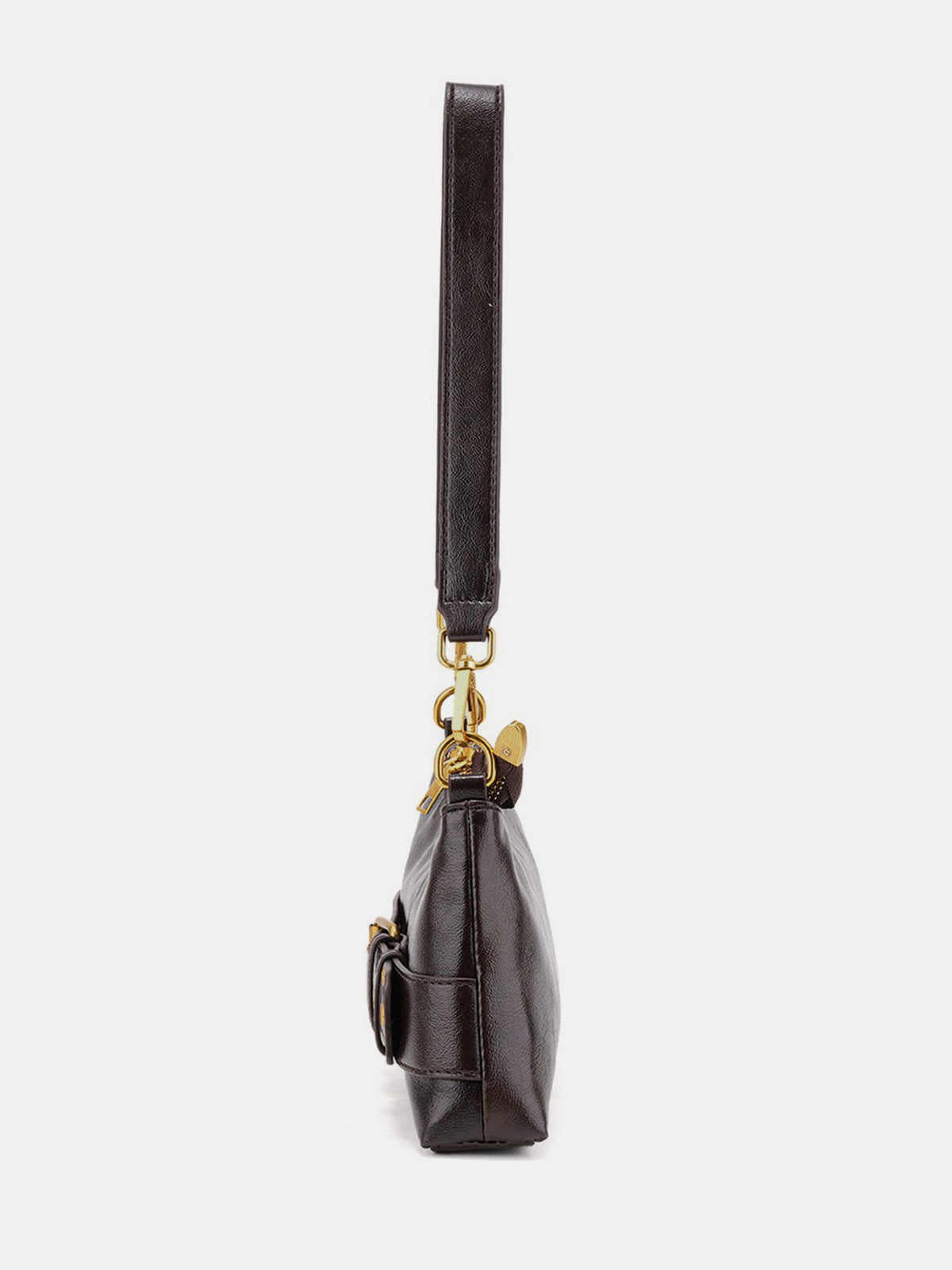 Dark Brown Vintage Baguette Bag with Buckle Details