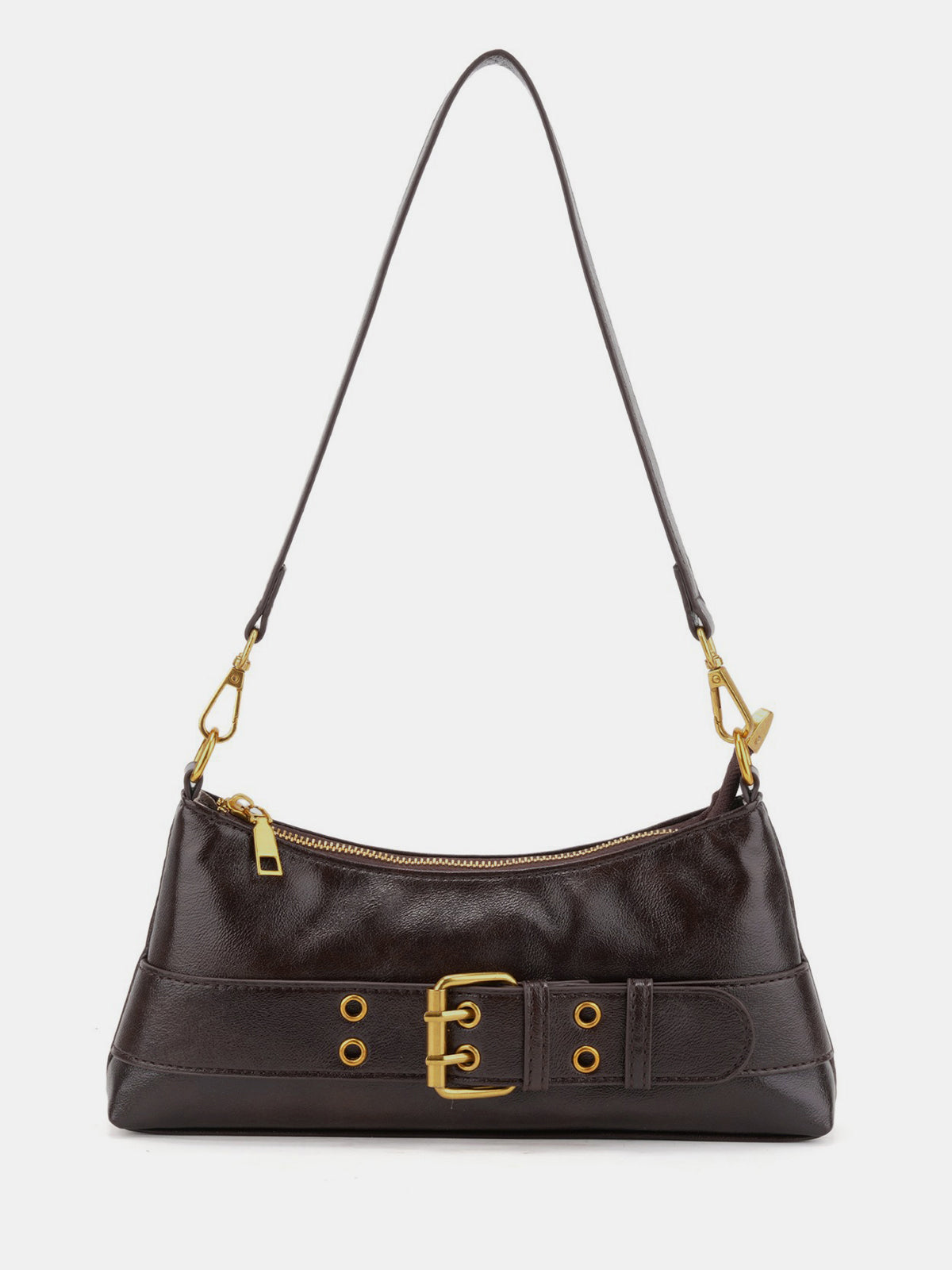 Dark Brown Vintage Baguette Bag with Buckle Details