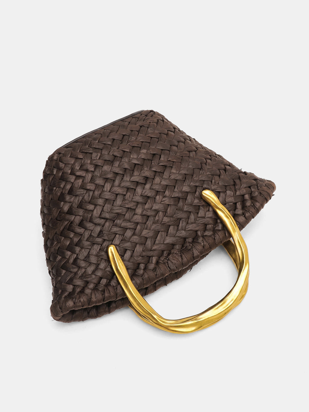 Dark Brown Woven Crossbody Bag with Metal Handle