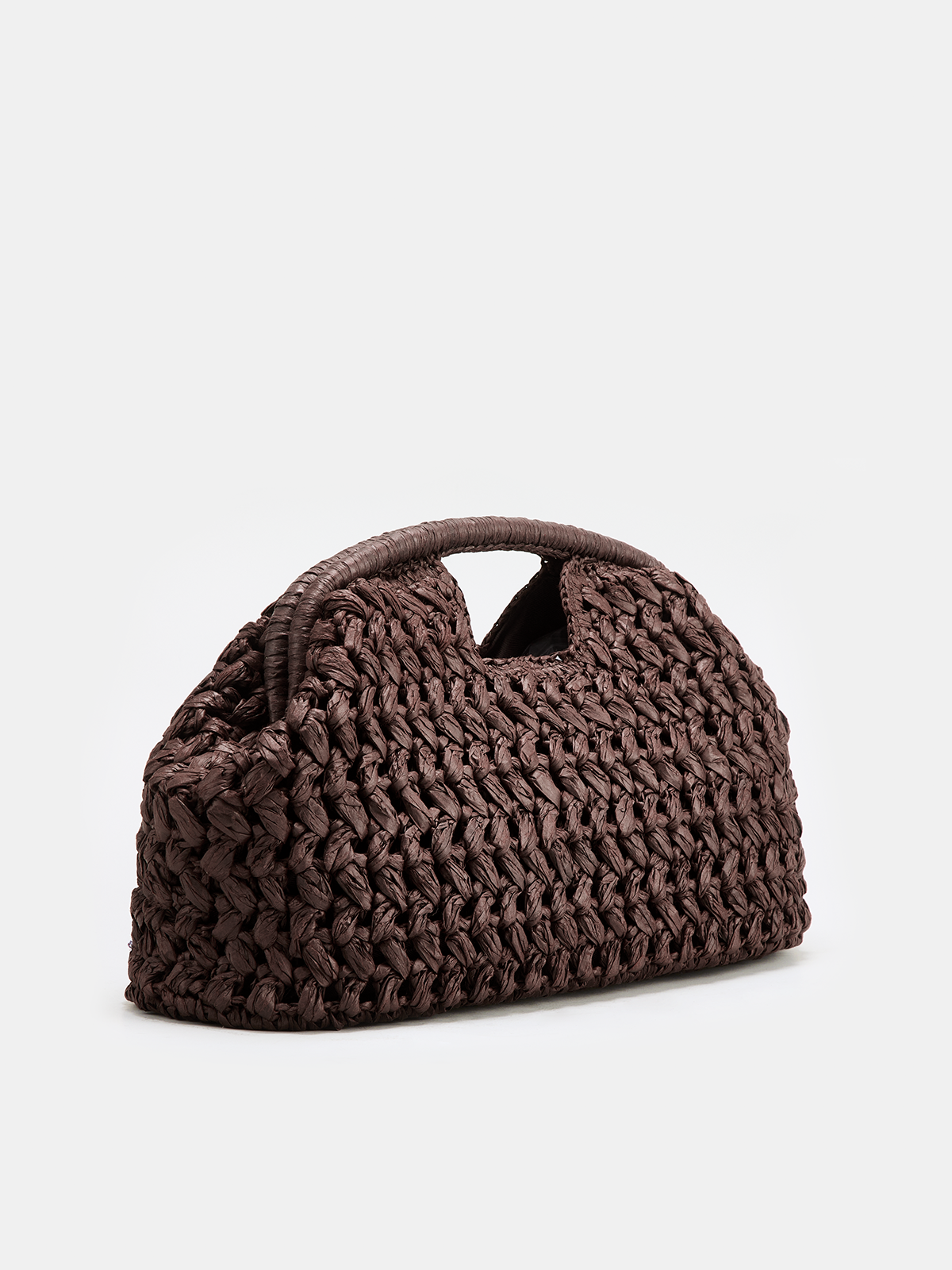 Dark Brown Woven Straw Cloud Clutch