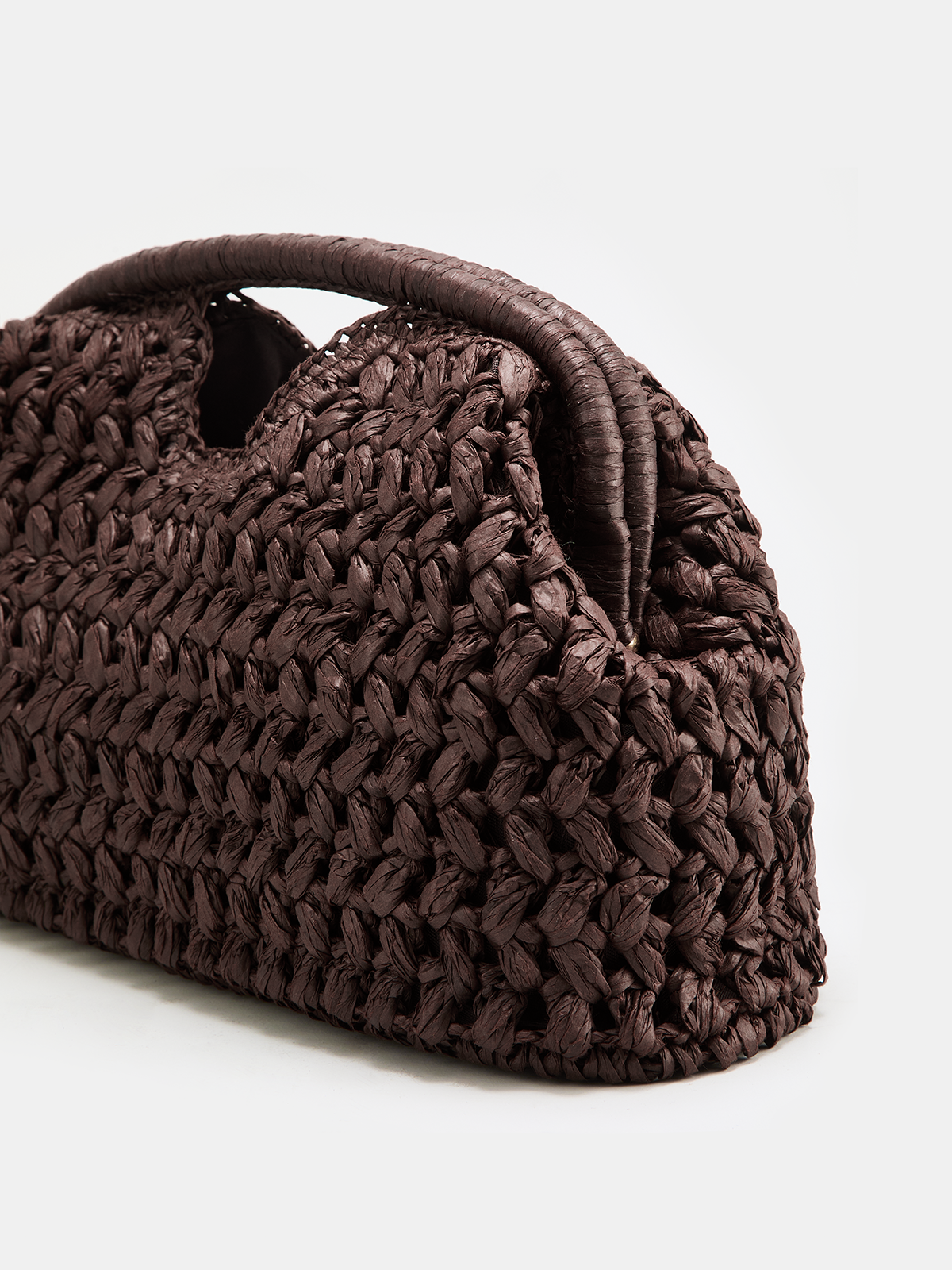 Dark Brown Woven Straw Cloud Clutch
