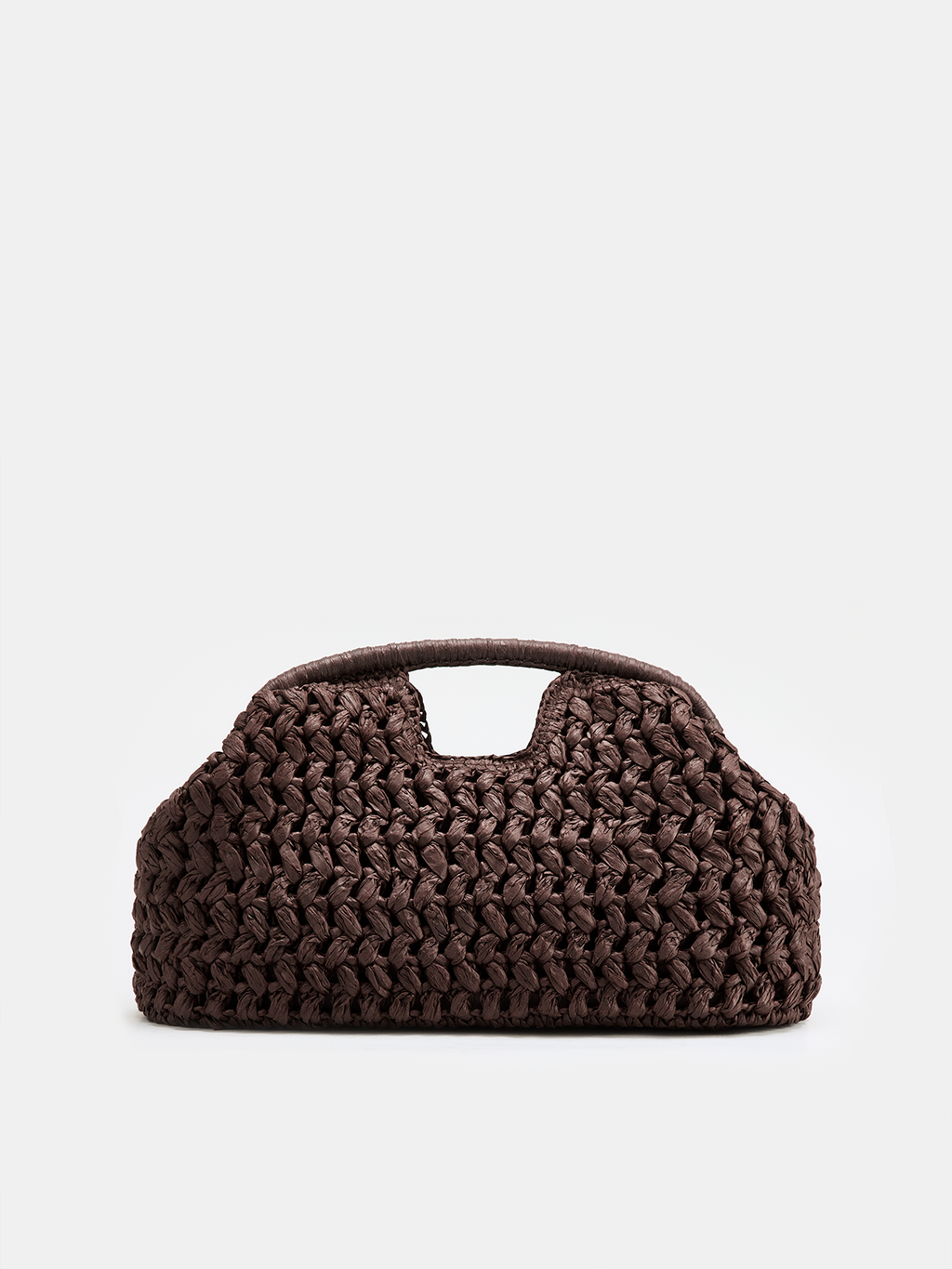 Dark Brown Woven Straw Cloud Clutch