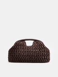 Dark Brown Woven Straw Cloud Clutch