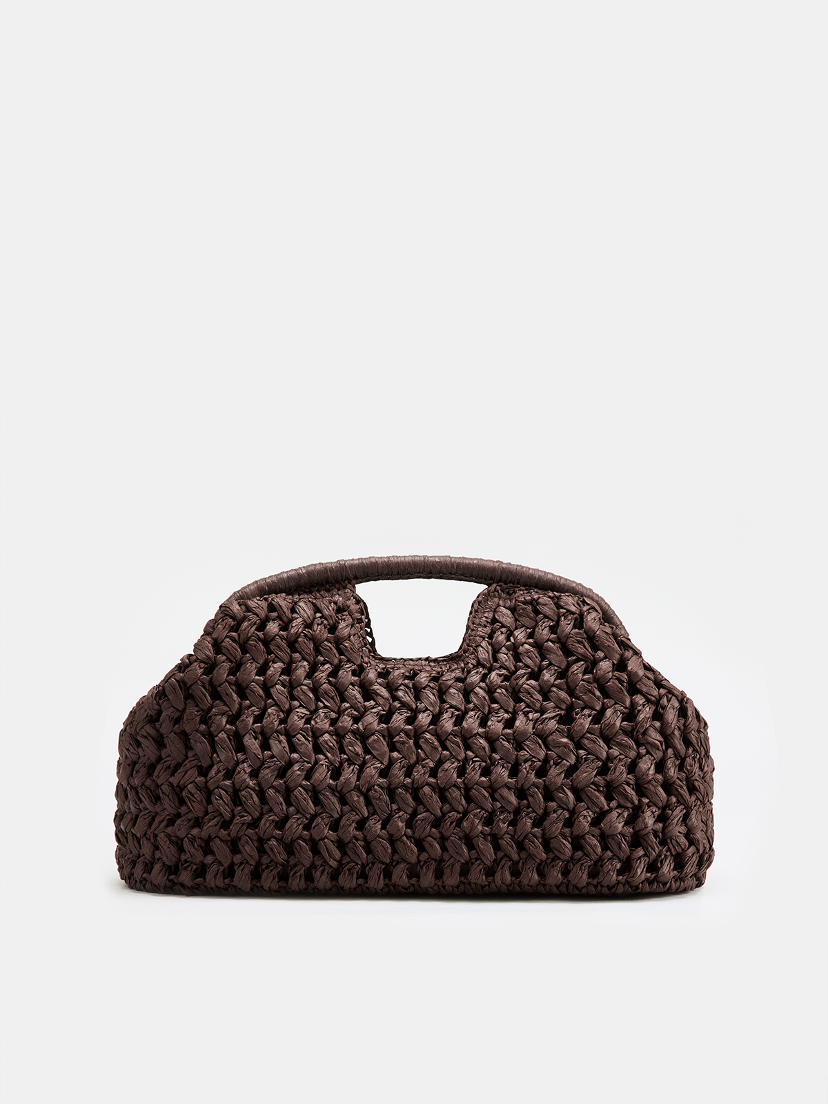 Dark Brown Woven Straw Cloud Clutch