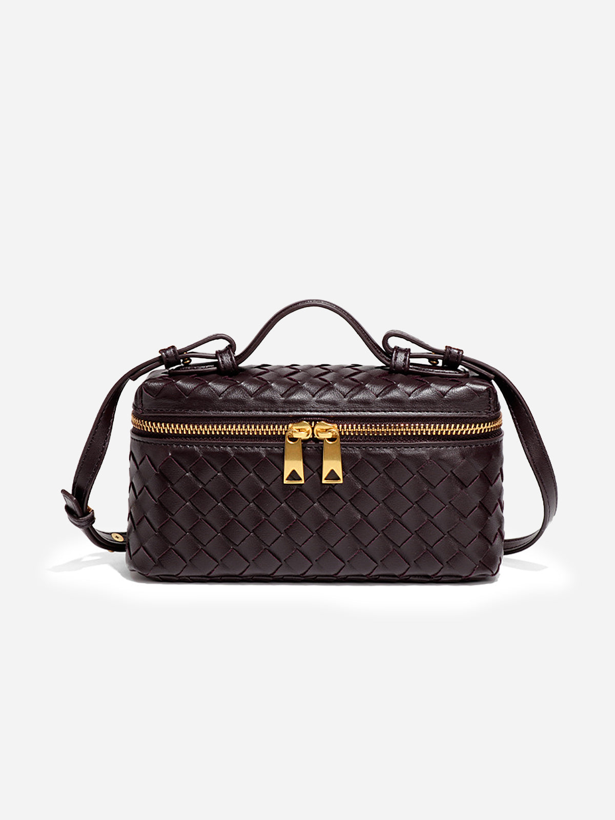 Dark Brown Woven Vegan Leather Box Handbag