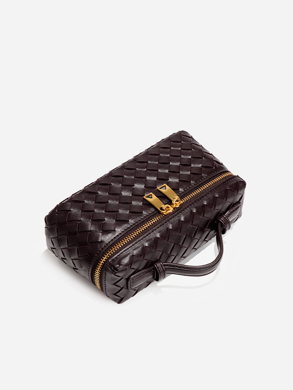 Dark Brown Woven Vegan Leather Box Handbag