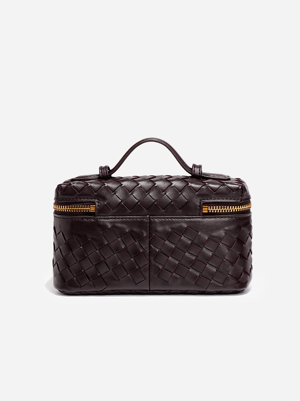 Dark Brown Woven Vegan Leather Box Handbag