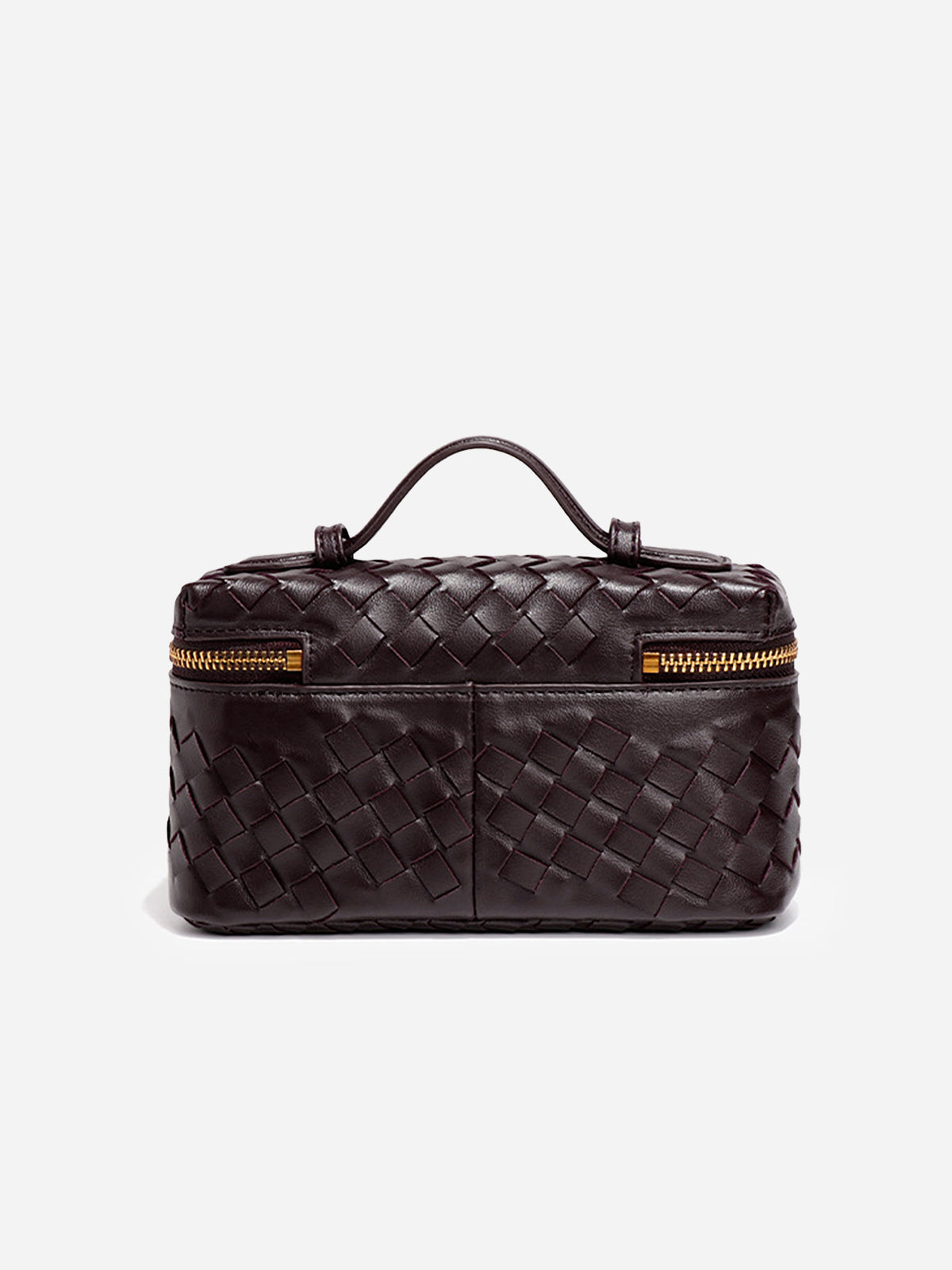 Dark Brown Woven Vegan Leather Box Handbag