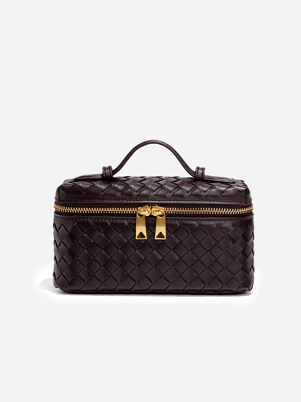 Dark Brown Woven Vegan Leather Box Handbag
