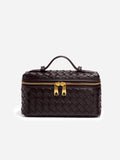 Dark Brown Woven Vegan Leather Box Handbag