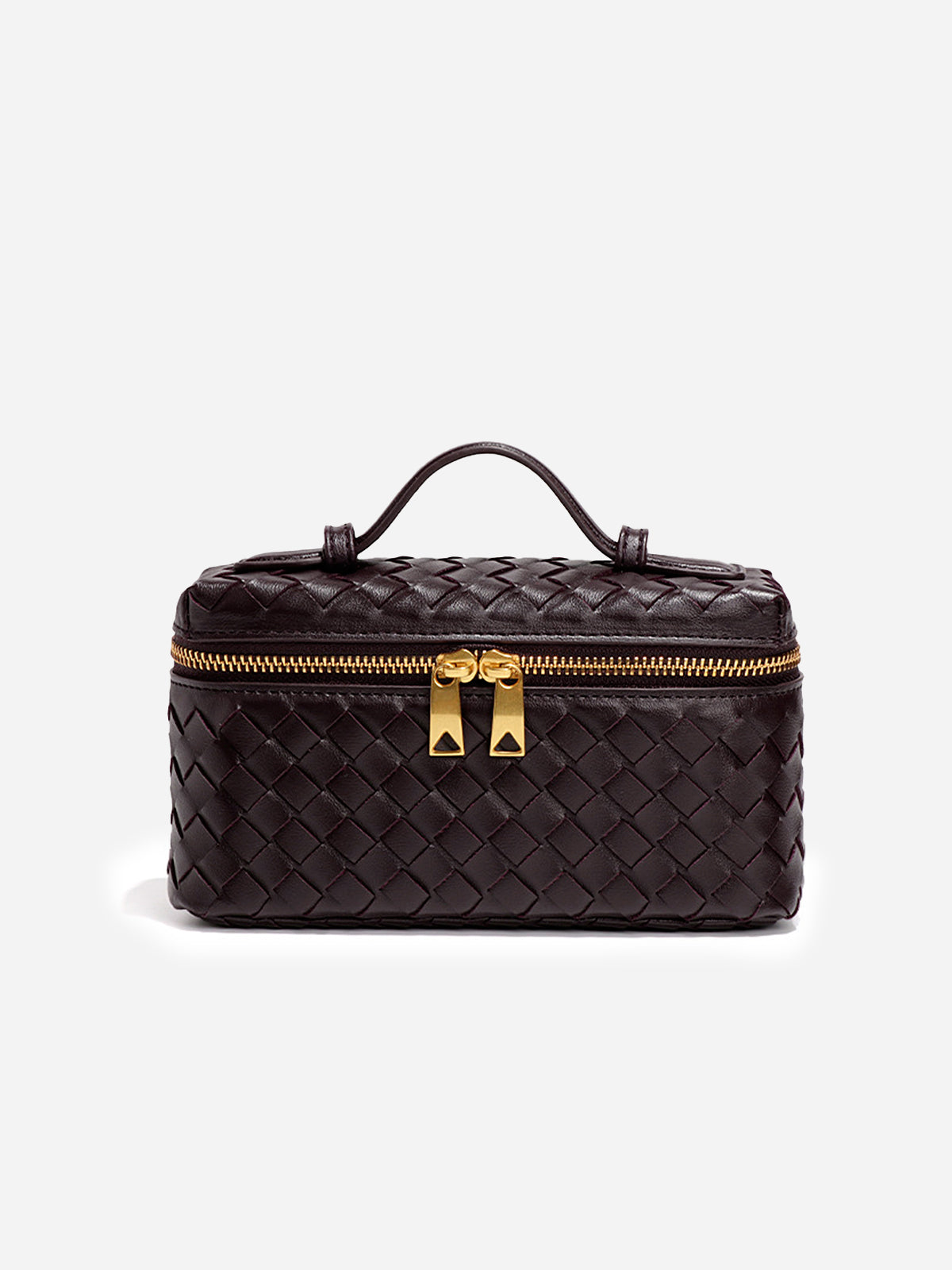 Dark Brown Woven Vegan Leather Box Handbag