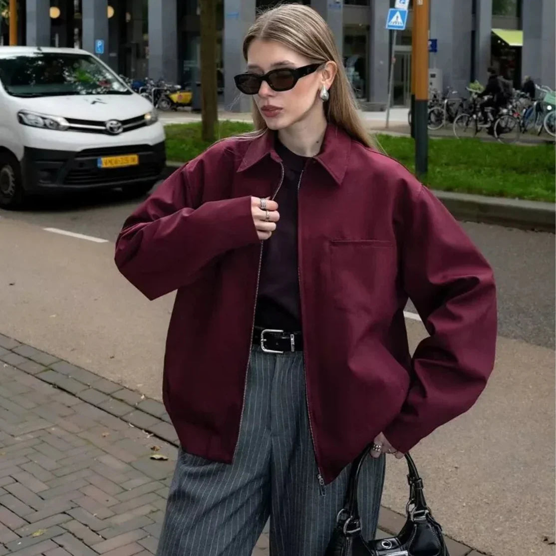 Dark Red Cropped Jacket and Bubble Mini Skirt Set