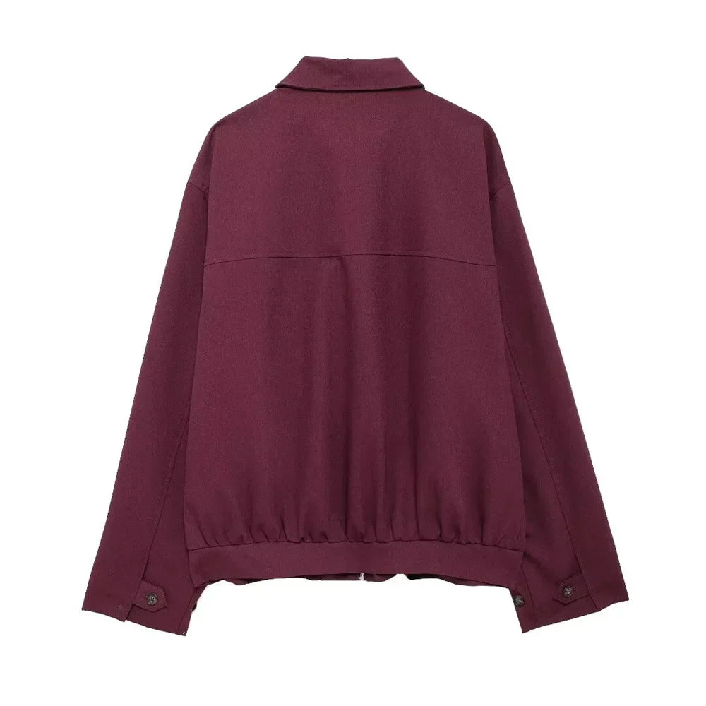 Dark Red Cropped Jacket and Bubble Mini Skirt Set