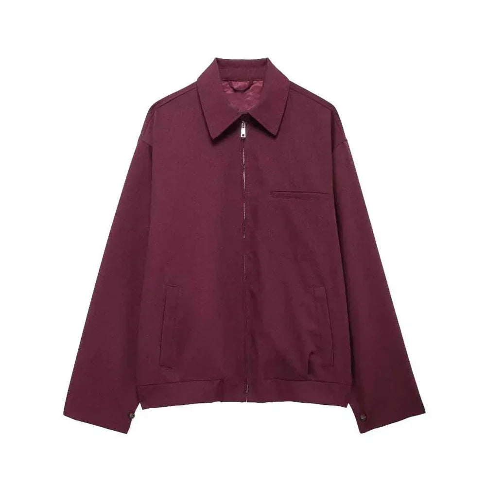 Dark Red Cropped Jacket and Bubble Mini Skirt Set
