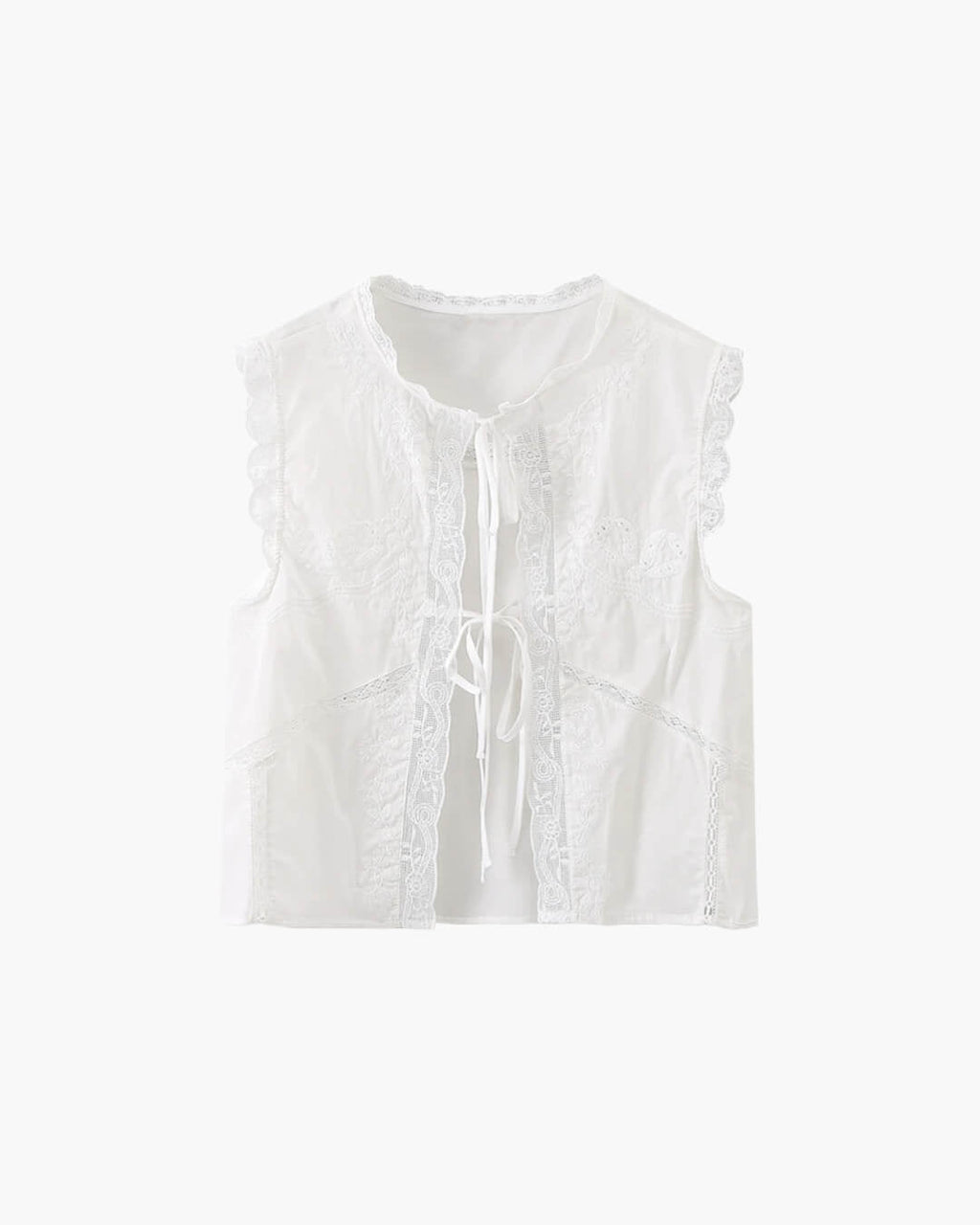 Embroidered Lace Tie Front Sleeveless Top