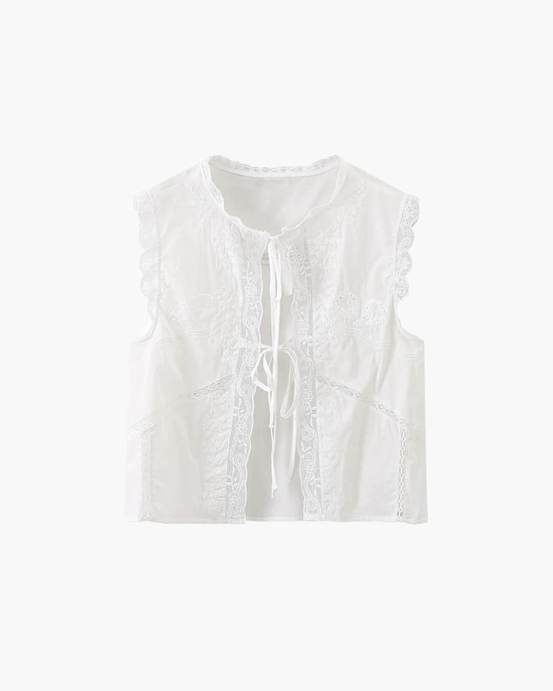 Embroidered Lace Tie Front Sleeveless Top