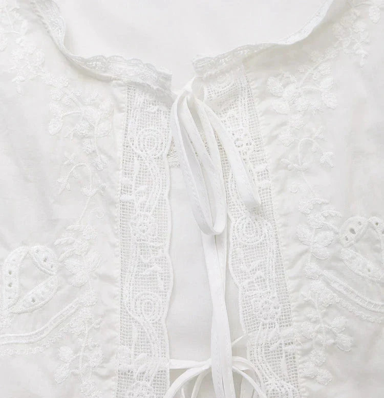 Embroidered Lace Tie Front Sleeveless Top