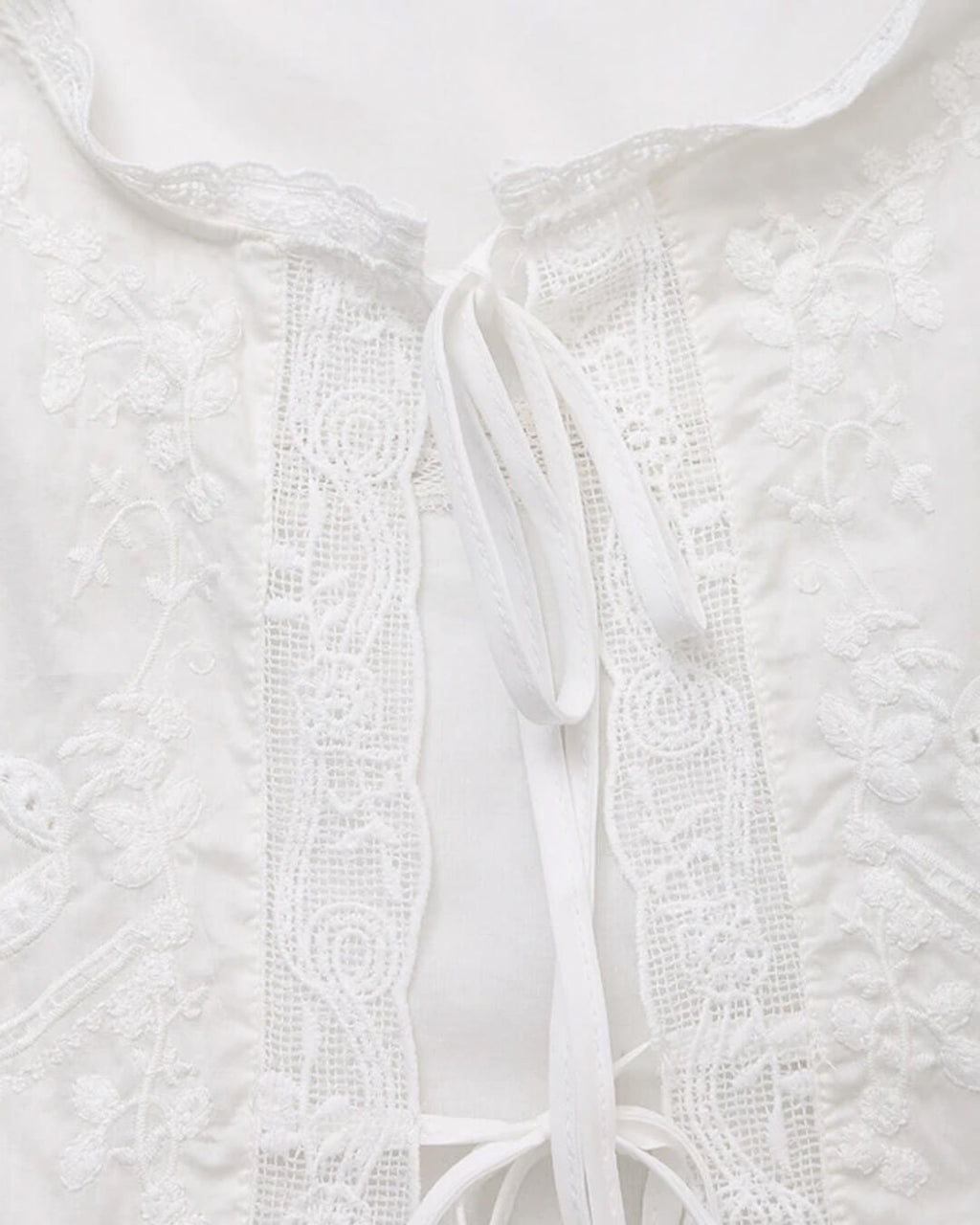 Embroidered Lace Tie Front Sleeveless Top