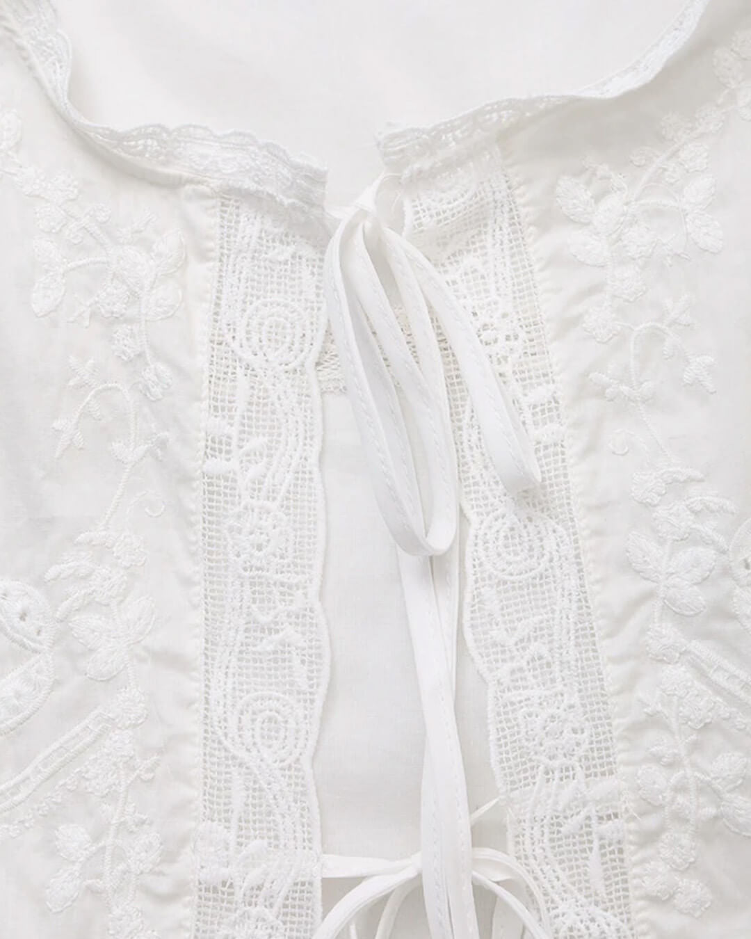 Embroidered Lace Tie Front Sleeveless Top