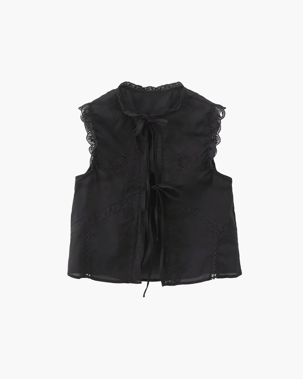 Embroidered Lace Tie Front Sleeveless Top