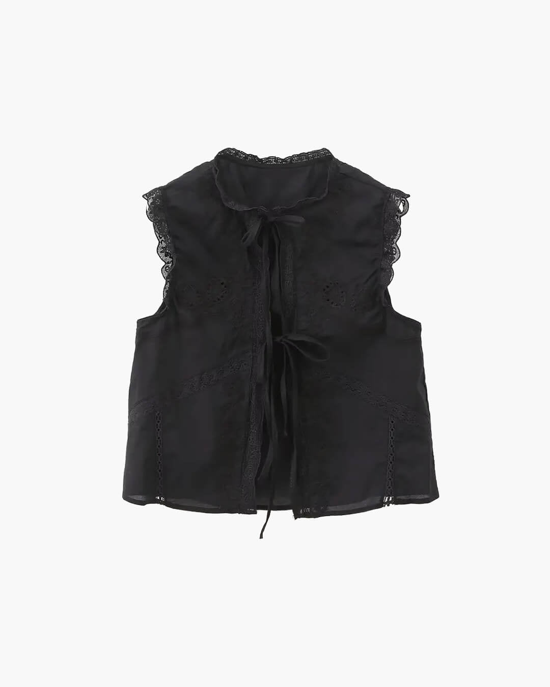Embroidered Lace Tie Front Sleeveless Top