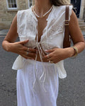 Embroidered Lace Tie Front Sleeveless Top