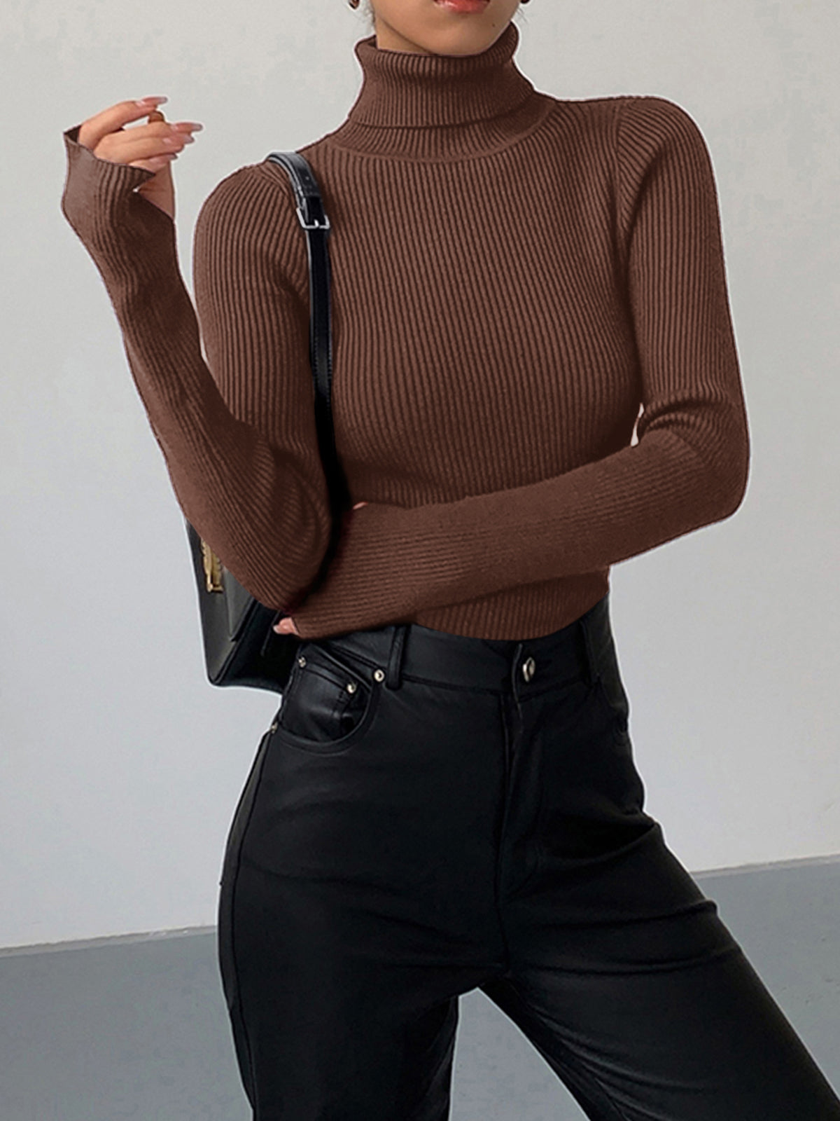 Fitted Turtleneck Knit Sweater