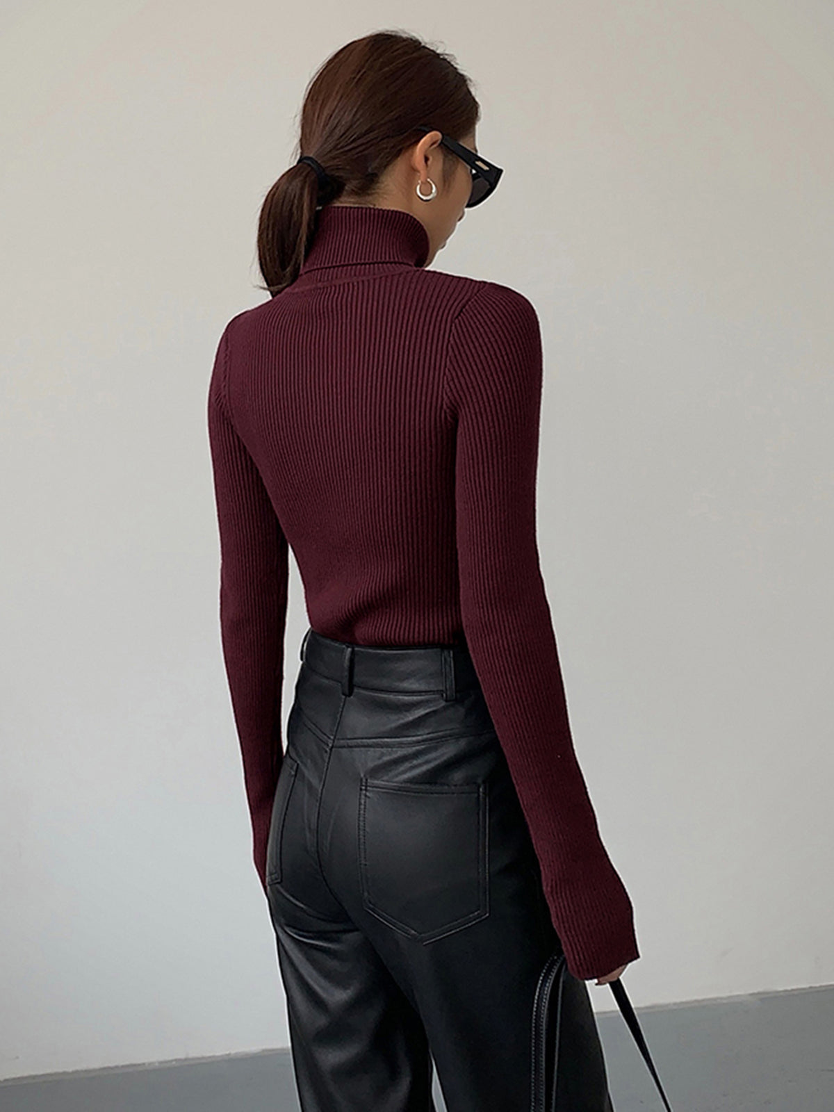 Fitted Turtleneck Knit Sweater