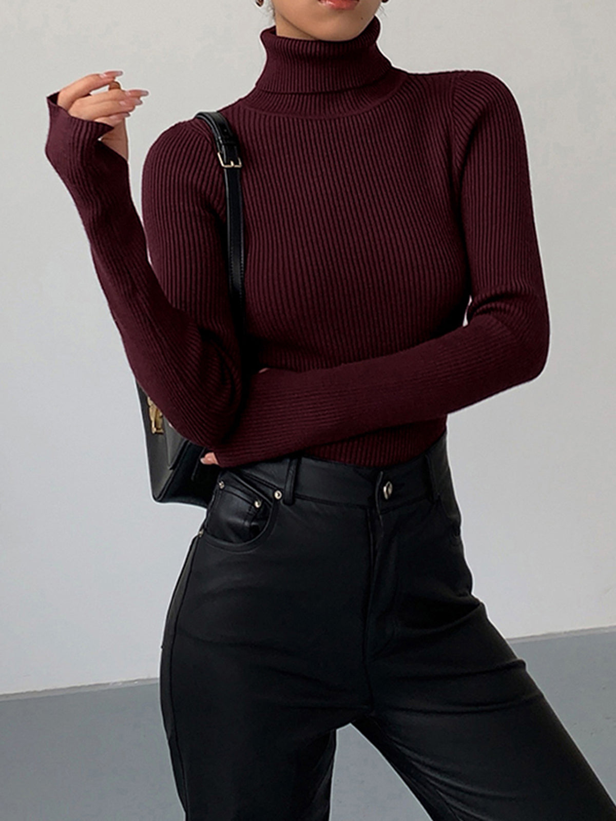 Fitted Turtleneck Knit Sweater