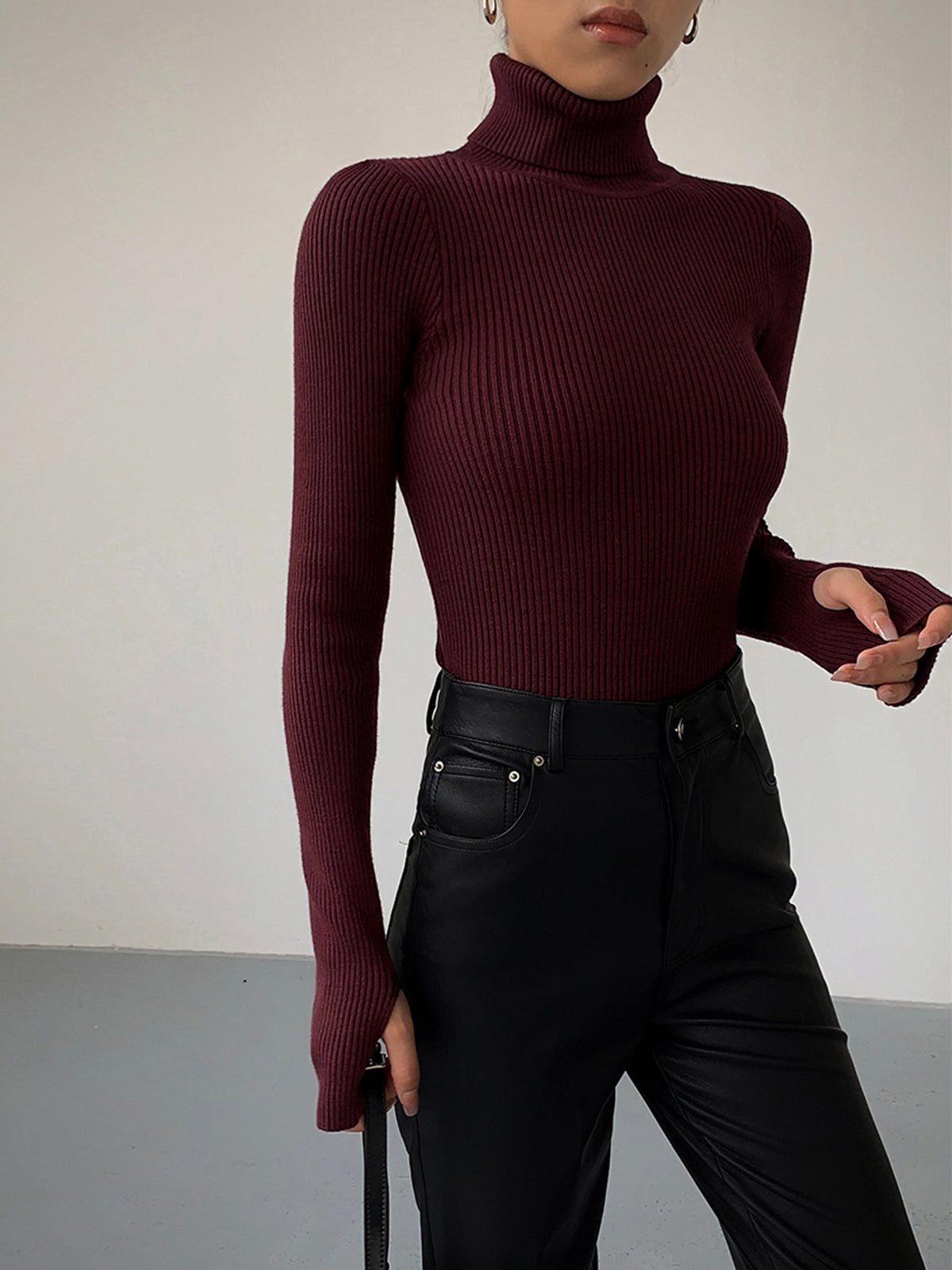 Fitted Turtleneck Long Sleeve Knit Top