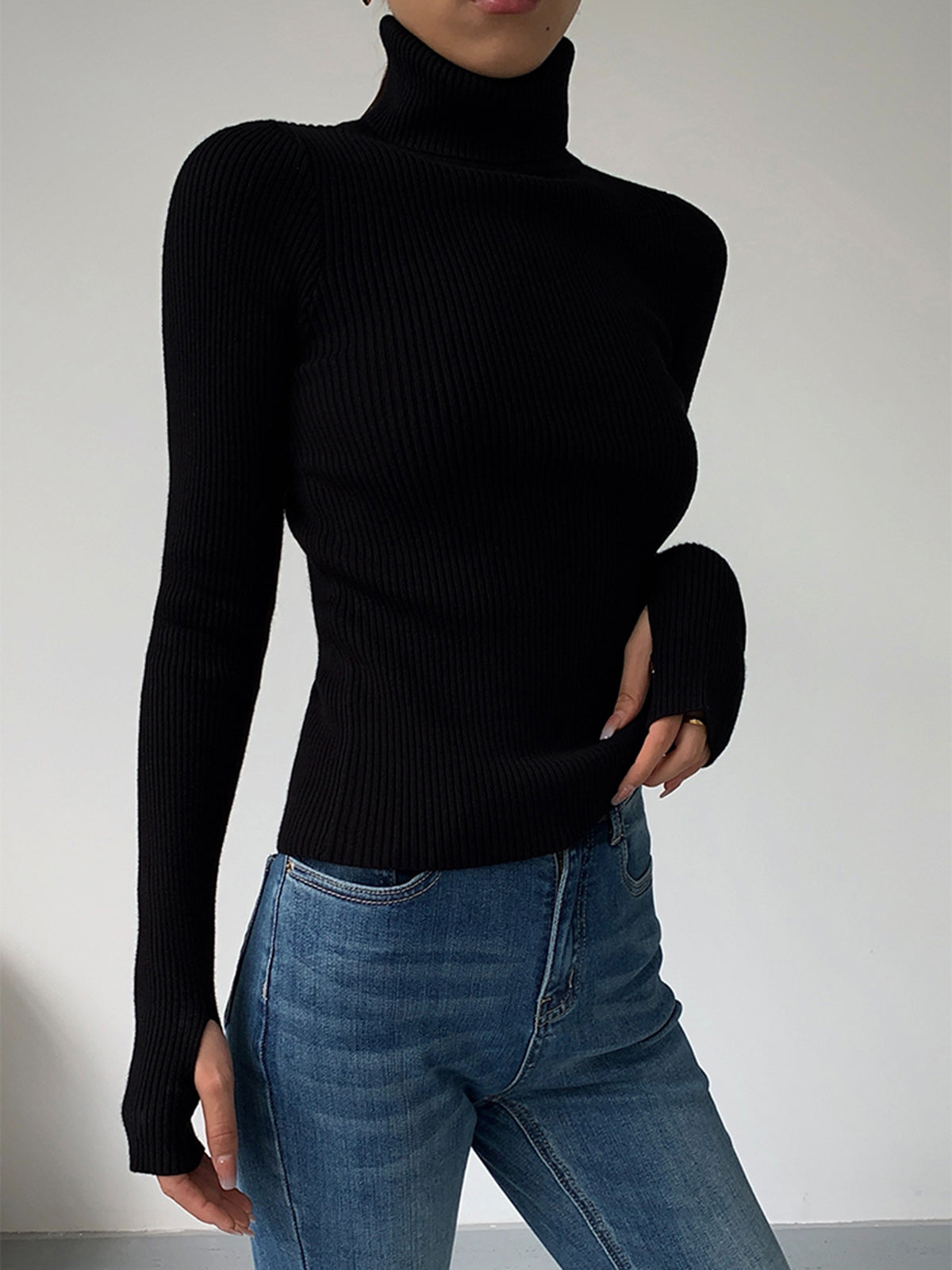 Fitted Turtleneck Long Sleeve Knit Top