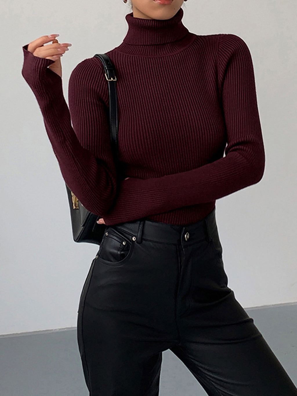 Fitted Turtleneck Long Sleeve Knit Top