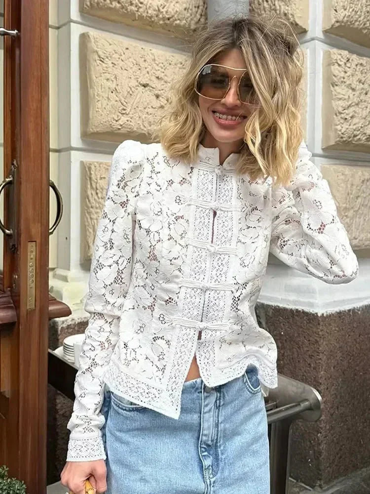 Floral Lace Puff Sleeve Blouse