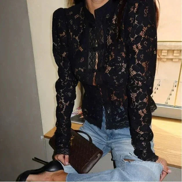 Floral Lace Puff Sleeve Blouse