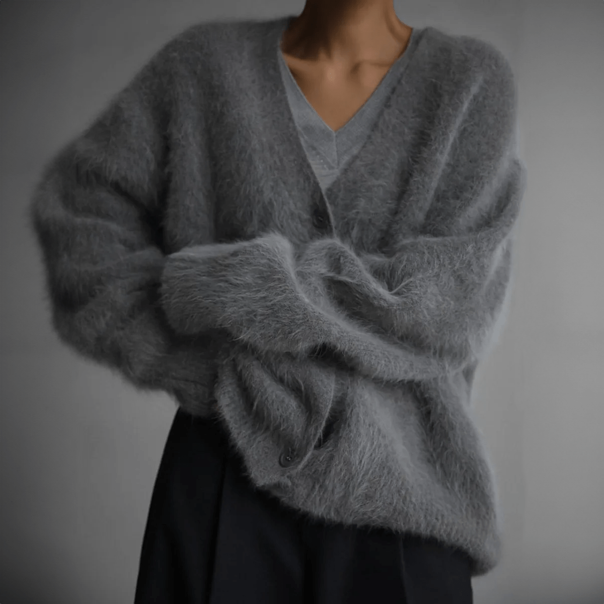 Fluffy Oversized Deep V-Neck Knit Cardigan