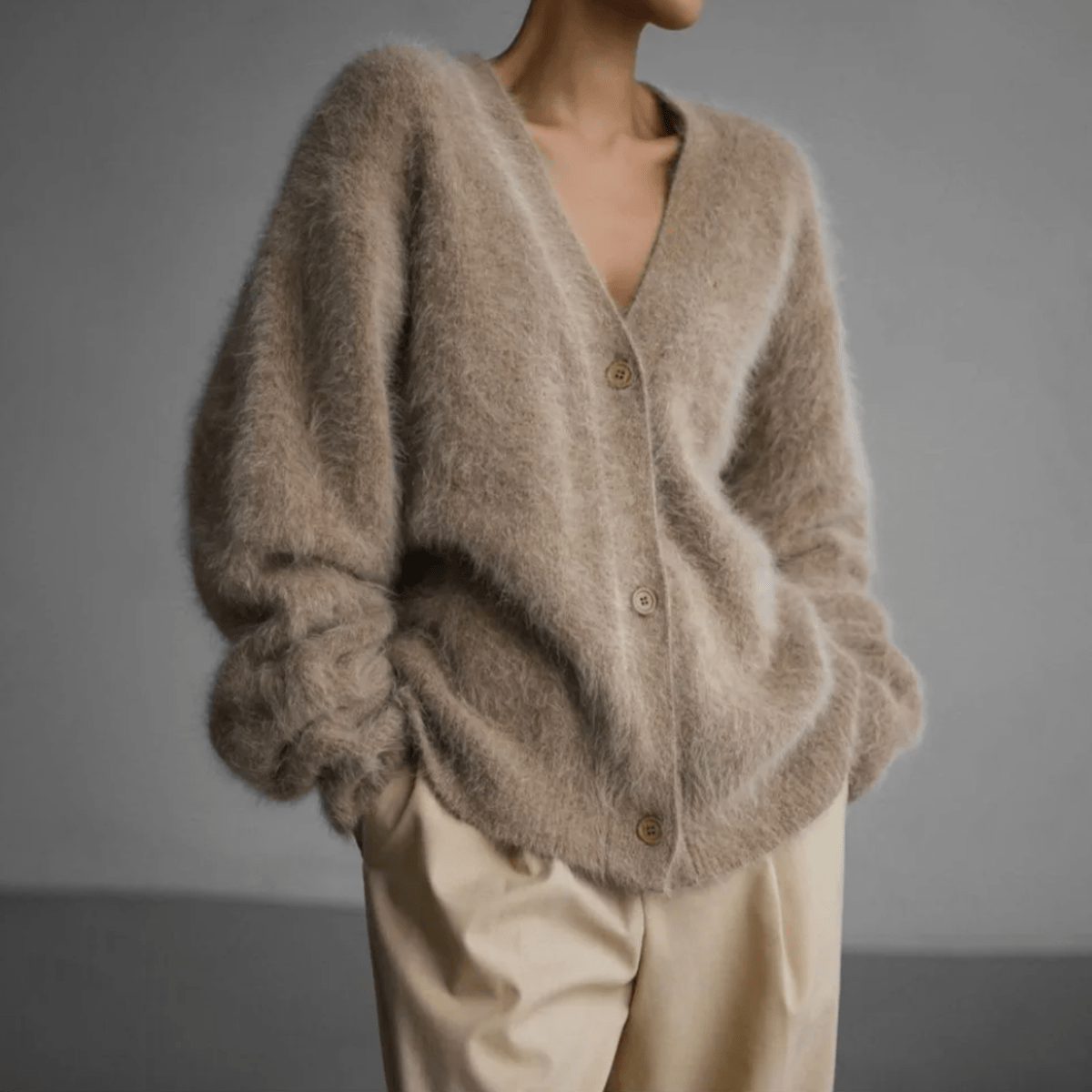 Fluffy Oversized Deep V-Neck Knit Cardigan