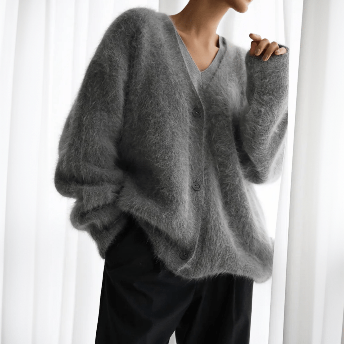 Fluffy Oversized Deep V-Neck Knit Cardigan
