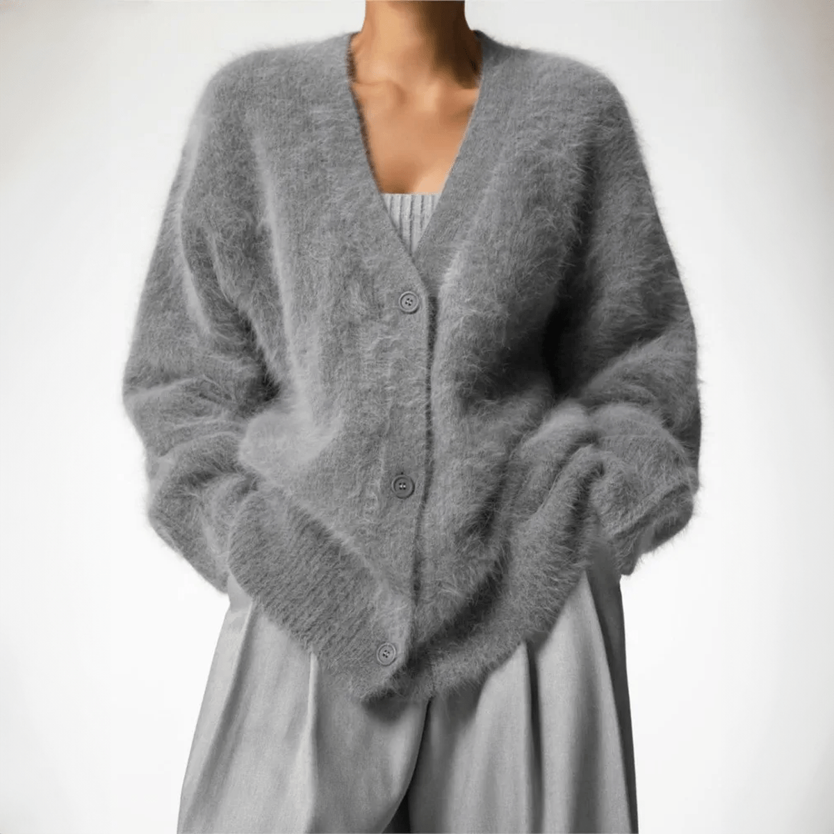 Fluffy Oversized Deep V-Neck Knit Cardigan