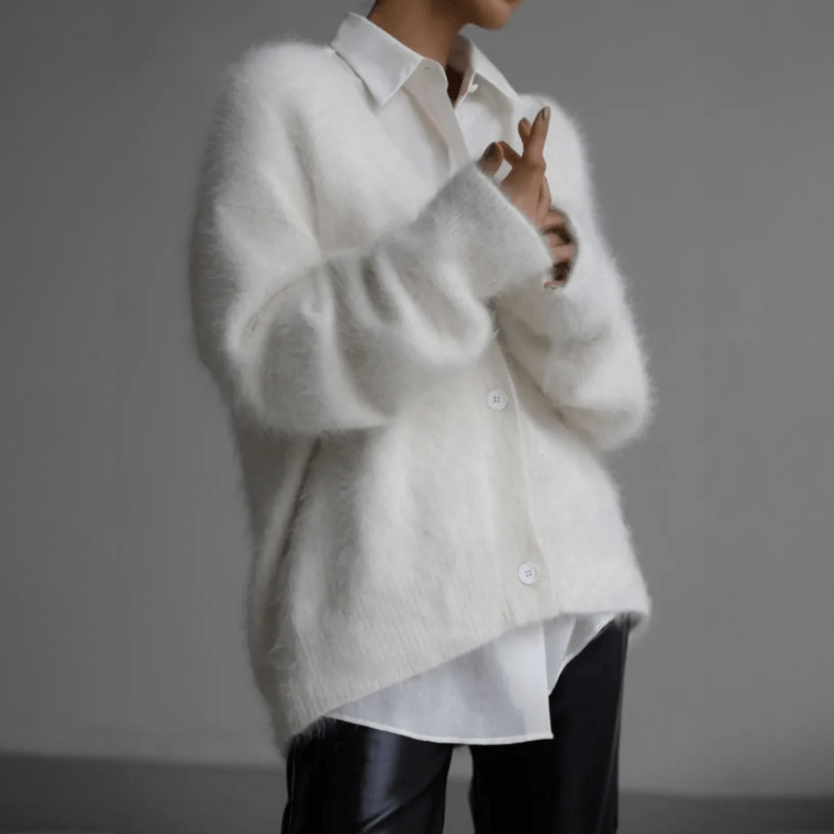 Fluffy Oversized Deep V-Neck Knit Cardigan