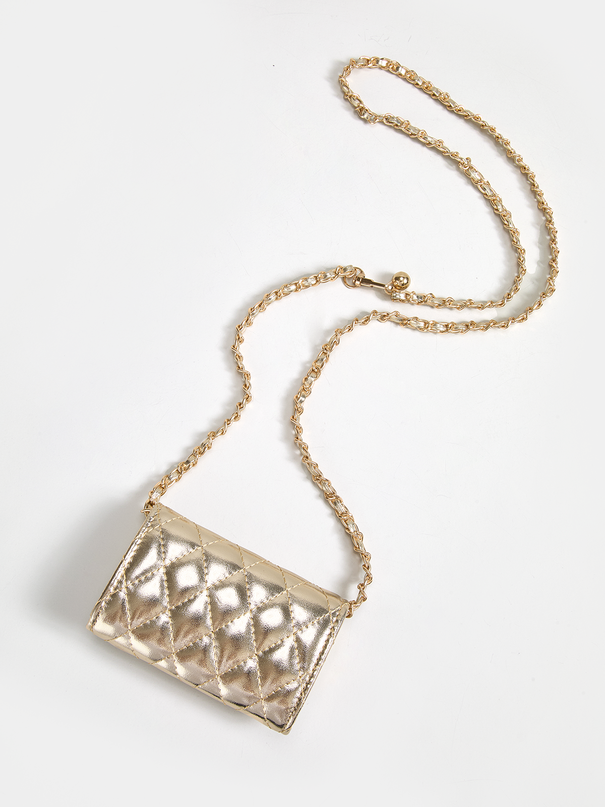 Gold Quilted Mini Crossbody Bag with Chain Strap