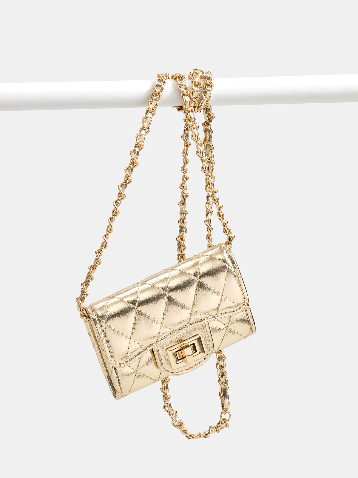Gold Quilted Mini Crossbody Bag with Chain Strap